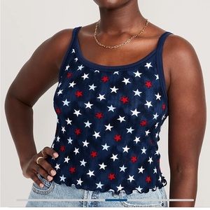Old Navy rib knit cropped tank top lettuce hem Americana NWT Size 2X